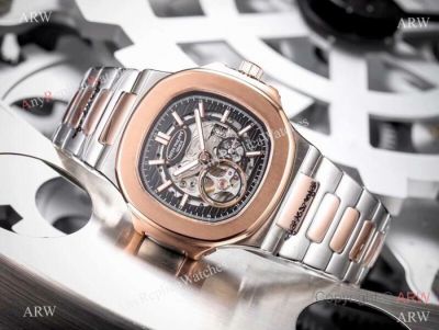 Clone Patek Philippe Skeleton Watches Two Tone Rose Gold 40mm